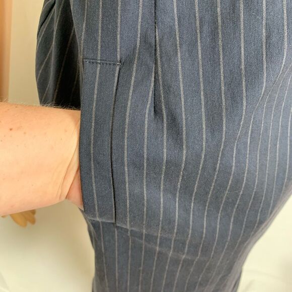 Margaret O’Leary Pinstripe Fitted Mini Dress Scoop Neck Mod Rockabilly Bodycon - Picture 3 of 8